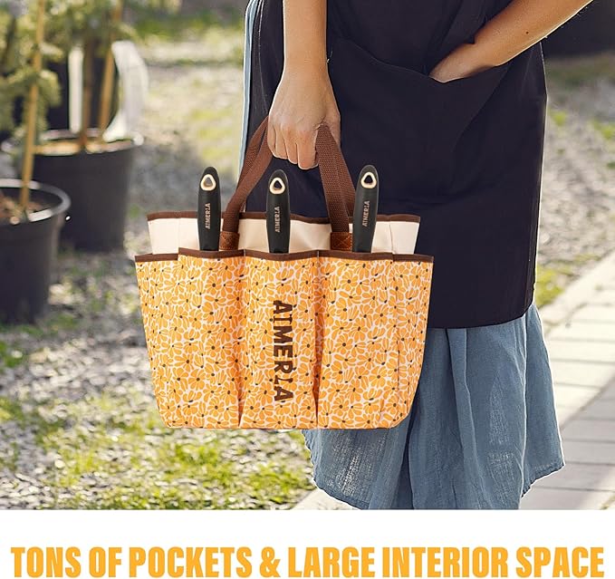 Gardening Tool Set of 5 Heavy Duty Aluminum Garden Tools with Non-Slip Rubber Grip, Fashion Garden Bag, Durable Hand Tools for Garden, Weeding, Gardening Gifts for Women,Men - Daisy