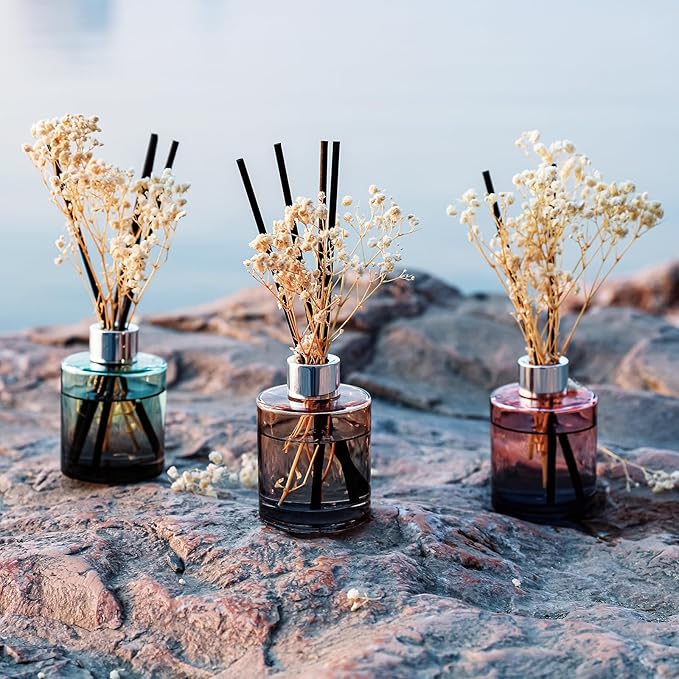 Brakula 3 Pack Reed Diffuser, Oil Diffuser Sticks, White Jasmine, Eucalyptus&Wild Mint, Lavender Vanilla, (4 fl oz Each Pack), Home Fragrance with 18 Stick, Shelf Decor, Reed diffusers for Home