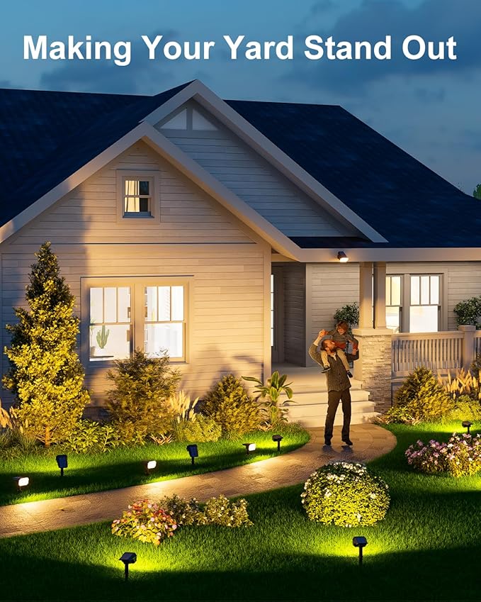 6 Pack Solar Powered Outdoor Spot Lights Outside Landscape Waterproof 24 LEDs Spotlights Dusk to Dawn for House Yard Tree, Backyard, Path, Garden, Statues, 3 Modes Accent Lighting (Warm White)