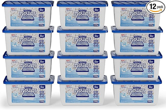 W&E Choice Moisture Absorbers, Portable Humidity Absorber Boxes for Your Bathroom, Closet & Car, Dehumidifier with Fragrance Free, 12 Pack