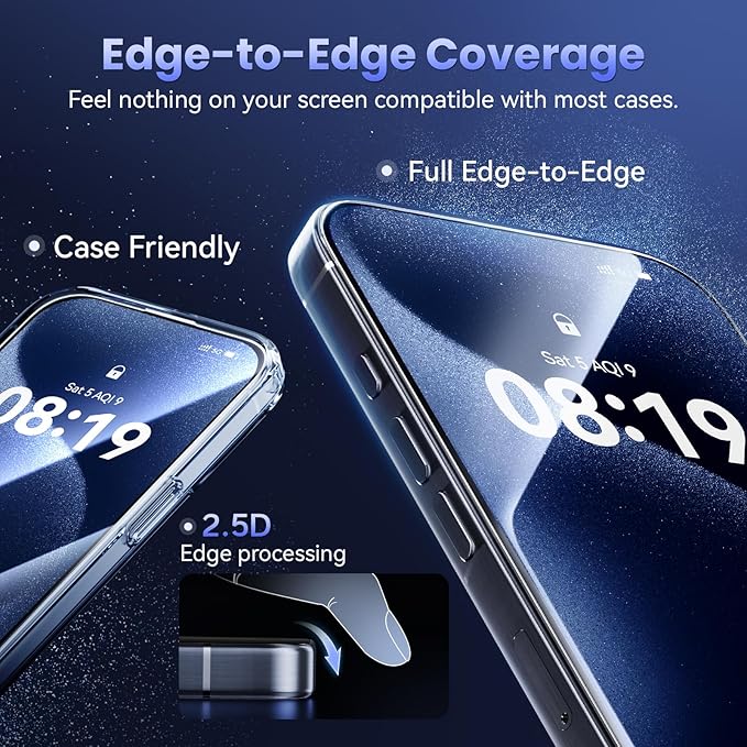 3 Pack Screen Protector for iPhone 15 Pro [6.1 Inch] with Auto-Alignment Kit, Auto Dust,9H+ Military Grade Shatterproof, iPhone15 Pro Tempered Glass film,HD Clear,Case Friendly