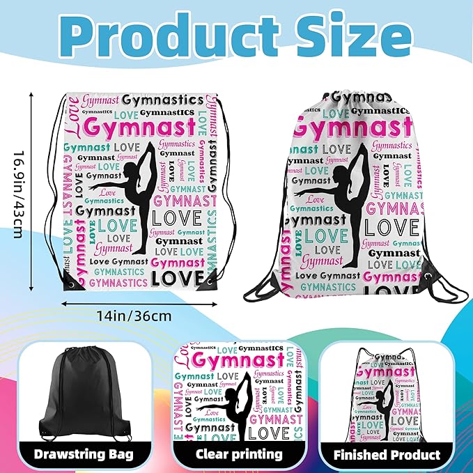 Gymnastics Drawstring Backpack - Team Gifts Bag (White, 1Pcs)
