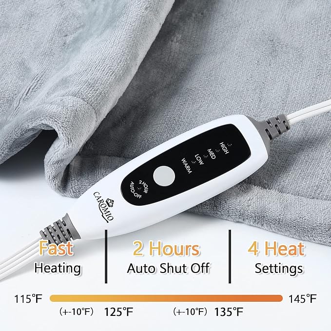 CAROMIO Heating Pad for Neck and Shoulders Back Pain Relief, Weighted Electric Heating Pads with Auto Shut Off, Full Body Large Back Heat Pad, Fast Heating and 4 Heat Settings (Grey, 33"x22")