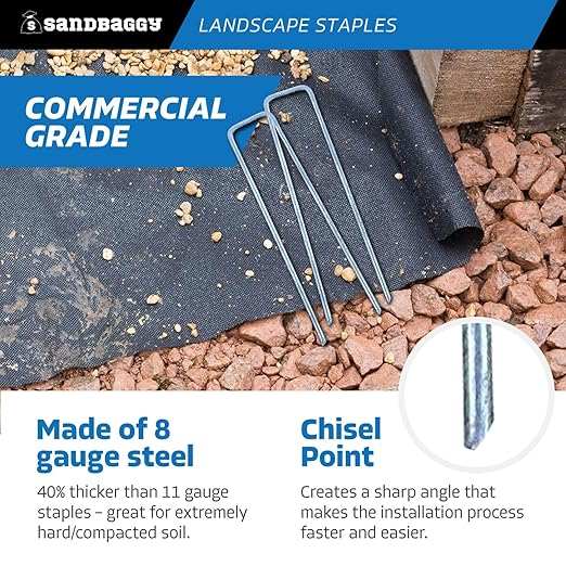 Sandbaggy 6 inch Landscape Sod Staples (8 Gauge Steel) | Great for Hard & Rocky Soil | 40% Thicker Than Standard 11 Gauge | Trusted by Farmers & Contractors Across USA (200 Staples)