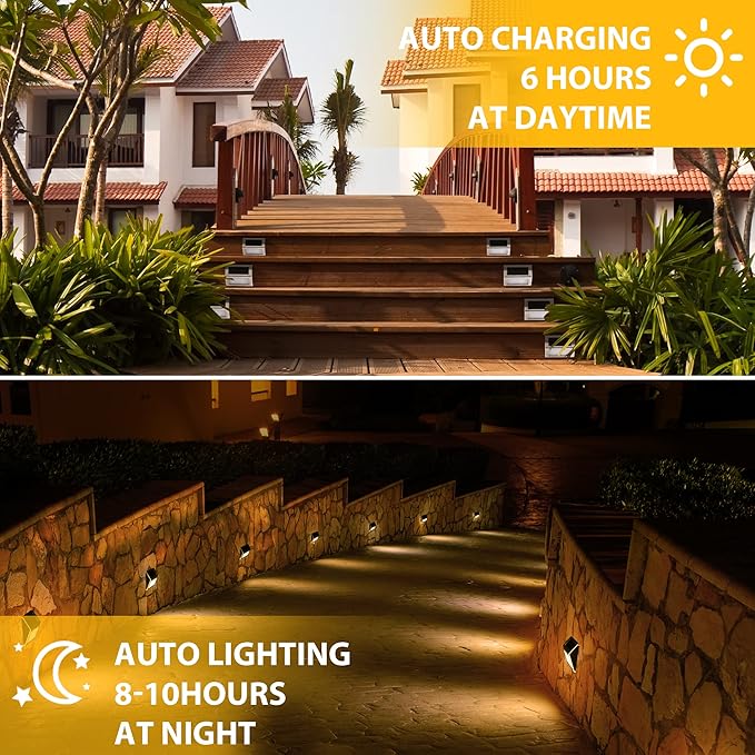 SOLPEX Solar Step Lights - 12 Pack Solar Powered Deck & Stairway Lights, Outdoor Fence Pathway Porch Garden (Warm White)