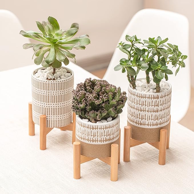 Set of 3 mini planters with stands | small plant pots for any room in your home | small plant stands with pots for indoor plants or herbs | 3 mid century planters with stands | Plants not included