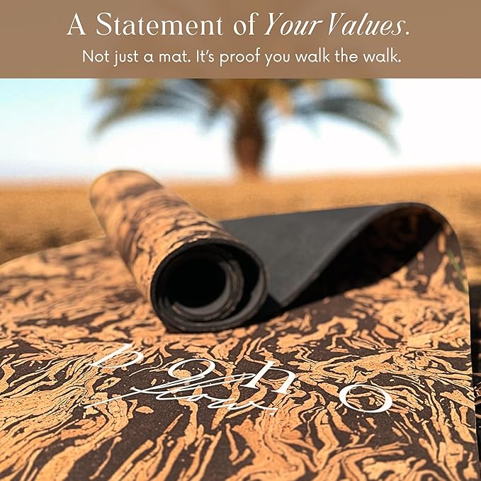 Deluxe Cork Yoga Mat Large 72"x26" - Revolutionary Cork Surface & 5mm Thick Natural Rubber Backing for Durability & Comfort - Stylish Handmade Boho Yoga Bag - Eco Friendly & Plastic Free