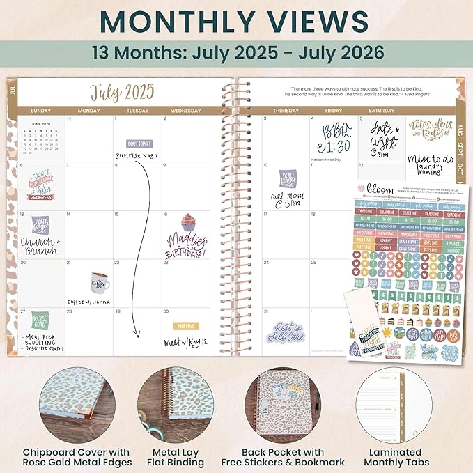 bloom daily planners HARDCOVER 2025-2026 (8.5" x 11") Academic Year Day Planner (July 2025 - July 2026) - Task Goal Organizer - Monthly & Weekly Inspirational Agenda Book - Tan Leopard