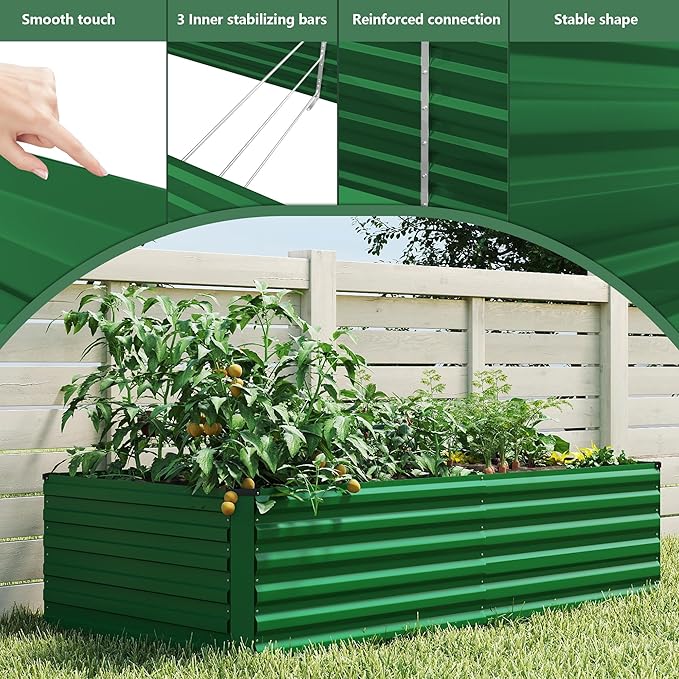FOOWIN 2pcs 6x3x2ft Galvanized Raised Garden Bed, Planter Raised Garden Boxes Outdoor, Large Metal Raised Beds for Gardening, Garden Bed for Vegetables, Flowers, Herb,269 Gallon Capacity, Green
