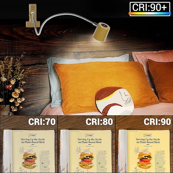 3 Modes & 10 Brightness Clip-on Reading Light - Desk Lamp with Memory Function & 360 Gooseneck Clamp for Bed Headboard