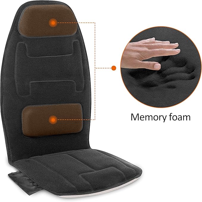 Snailax Massage Seat Cushion with 2 Heat Levels - Extra Memory Foam Support Pad in Neck and Lumbar,10 Vibration Massage Motors, Back Massager Chair Pad for Back, No shiatsu