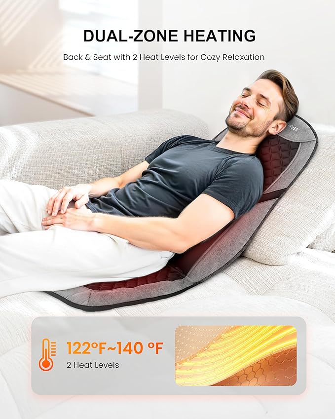 COMFIER Back Massager with Heat,Massage Chair Pad,Massage Seat Cushion with Adjustable Lumbar Support,Back Massage for Pain Relief,Chair Massager for Recliner,Office,Gifts for Dad,Mom