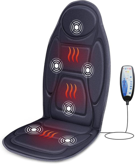 Snailax Back Massager with Heat, Vibration Massage Seat Cushion with 6 Vibrating Motors and 2 Heat Levels, Massage Chair Pad for Home Office use, Gifts for Him Her