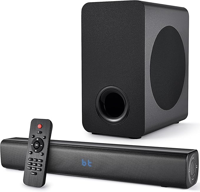 Sound Bar Speakers Bluetooth Wireless, TV Speakers Sound Bar Subwoofer, Home Theater Surround Sound Bar HDMI(ARC) Optical AUX USB 2.1ch Home Audio Sound System TV PC Wall Mount, Ebblack