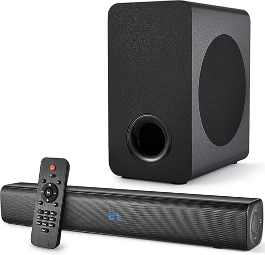 Sound Bar Speakers Bluetooth Wireless, TV Speakers Sound Bar Subwoofer, Home Theater Surround Sound Bar HDMI(ARC) Optical AUX USB 2.1ch Home Audio Sound System TV PC Wall Mount, Ebblack