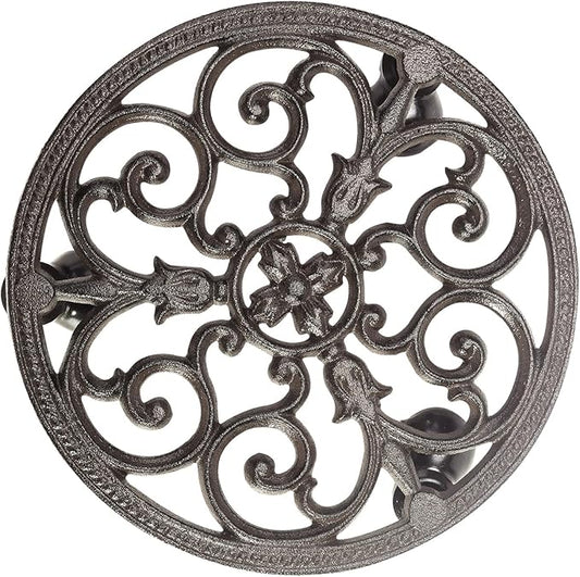 Sungmor Heavy Duty Cast Iron Plant Caddy,11" Round Potted Plant Stand Flower Pot Rack on 3 Solid Wheels,Indoor Outdoor Planter Holder Trolley Casters Rolling Tray