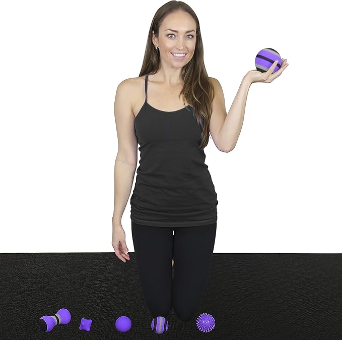 Posture Magic Massage Ball Kit for Myofascial Trigger Point Release & Deep Tissue Massage - Set of 6 - Large Foam/Small Foam/Lacrosse/Peanut/Spiky/Hand Exercise Ball (Purple)