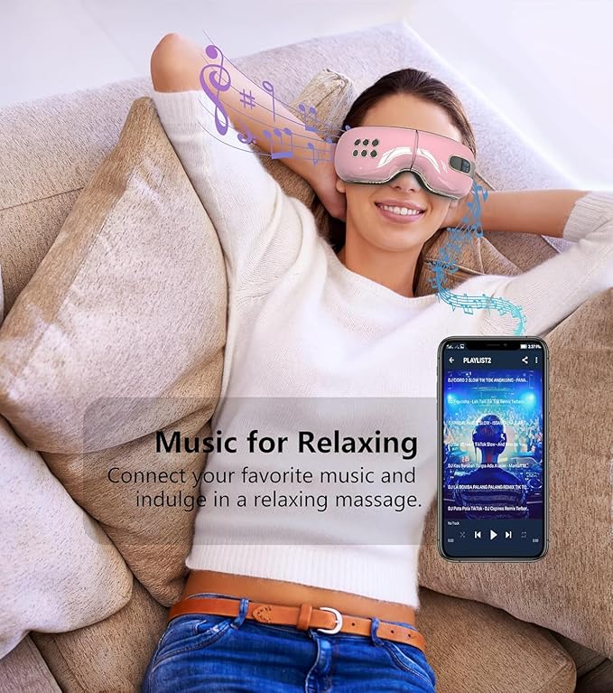 Eye Massager with Heat and Coolling for Migraines, Dry Eyes, Eye Strains, Eye Massager Mask Heat Cold Tech Bluetooth Music for Sleeping Birthday Gifts for Women Men