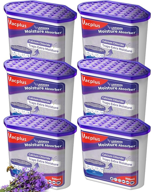 Vacplus Moisture Absorbers 6 Pack, 16.0 Oz Portable Humidity Absorber Boxes for Your Bathroom, Closet & Car, Dehumidifier with Lavender Fragrance, Purple