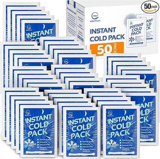 50 Pack Instant Ice Cold Pack (6” x 4.5”) - Disposable Instant Ice Packs for Injuries | Cold Compress Ice Pack for Pain Relief
