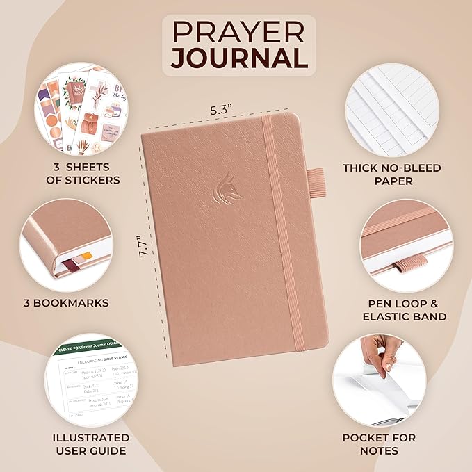 Clever Fox Prayer Journal – Daily Devotional & Gratitude Notebook – Religious Planner & Gods Book – Faith Based Gifts & Accessories (Rose Gold)