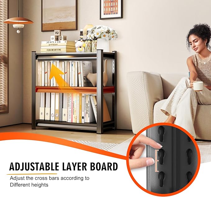 31.5-Inch 3-Tier Metal Bookshelf - Adjustable Industrial Bookcase for Living Room, Office & Bedroom,31.5" Hx27.6 Wx13.8 D