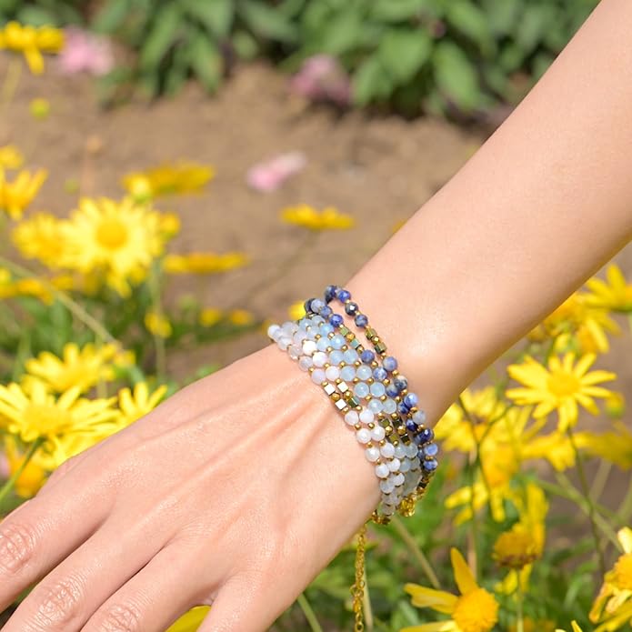 Crystal Beaded Bracelets, Chakra 4mm Natural Stone Beads Bracelets, Gemstone Spiritual Jewelry Gifts for Women