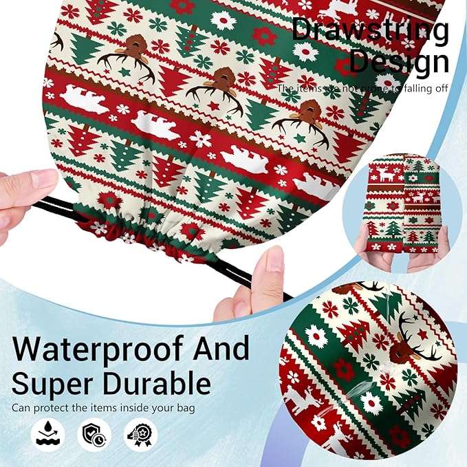 Holiday Deer Gymnastics Grip Bag Pine Tree Decor Adjustable Storage Pouch Bag for Holding