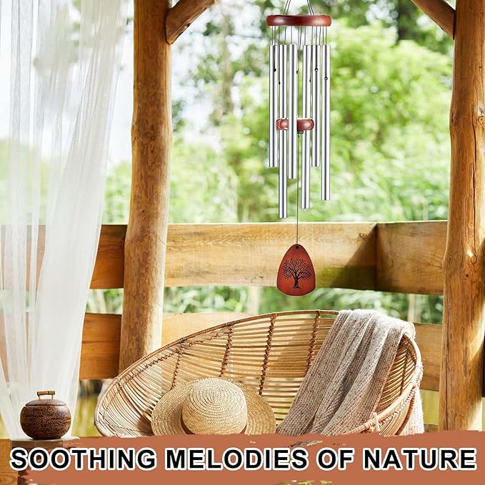 Wind Chimes for Outside, 32" Memorial Wind Chimes for Loss of Loved One Mother Father, Memorial Sympathy Gift Outdoor Garden Patio Decor, Bereavement Gift for Loss of Mom Dad (Classic Silver)