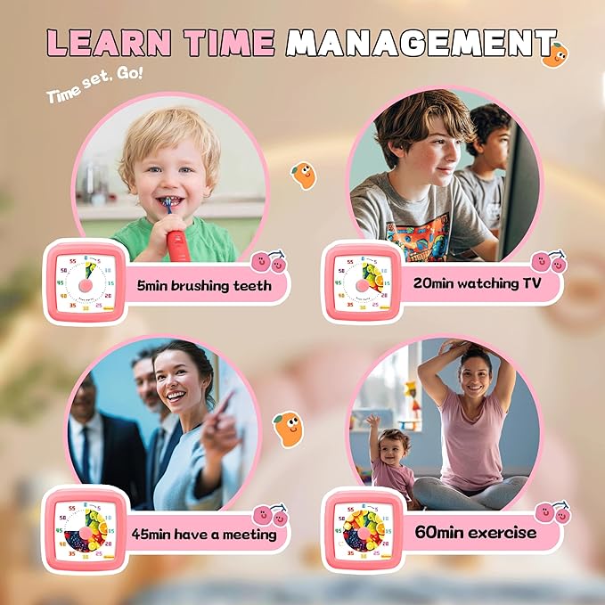 Visual Timer for Kids 60 Minute, Fruit Themed Silent Countdown Clock for Girls & Boys, Time Management Tool for Classroom, Kitchen, Toddler ADHD, Autism, Study, Pomodoro
