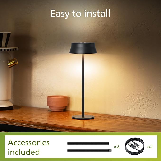 Philips Cordless Table Lamp, Portable Outdoor LED Desk Light,Rechargeable Battery Operated, 2 Adjustable Height, Touch Control & 3 Color Stepless Dimming, Waterproof Lamps for Restaurant/Bedroom