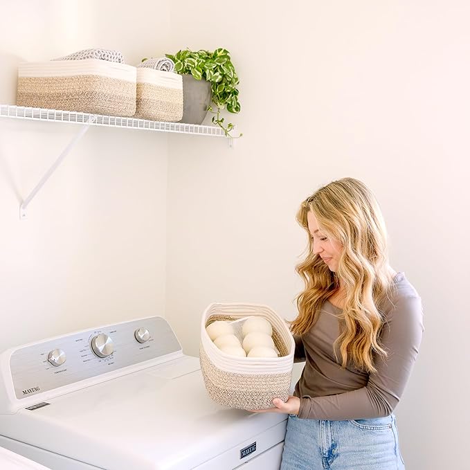 NaturalCozy 13.5”x8.5”x5.5” Storage Baskets for Shelves 3 Pack | Cotton Rope Woven Small Baskets for Organizing | Small Storage Bins for Nursery, Bathroom, Closet, Cube Shelf, Decorative, Gift