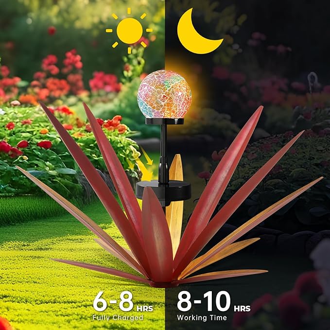 2pcs Tequila Rustic Sculpture Metal Yard Decor Hand Painted Metal Agave Garden Statue Red