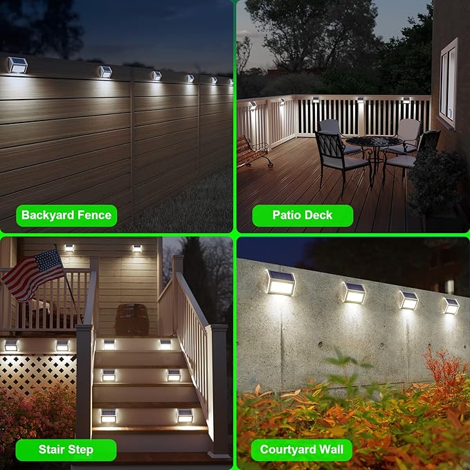 JSOT Outdoor Solar Lights - Solar Powered Deck Lights Waterproof Light for Fence Post Light Outside for Backyard Patio Stair Wall Lighting, 3LED Cool Light 6 Pack