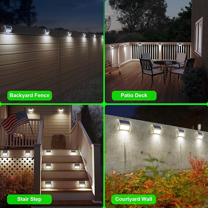 JSOT Solar Fence Lights - 12 Pack Solar Outdoor Light Deck Lights Waterproof Outside Lighting for Garden Backyard Patio Yard Stair Step Wall Railing Post, Cool Light