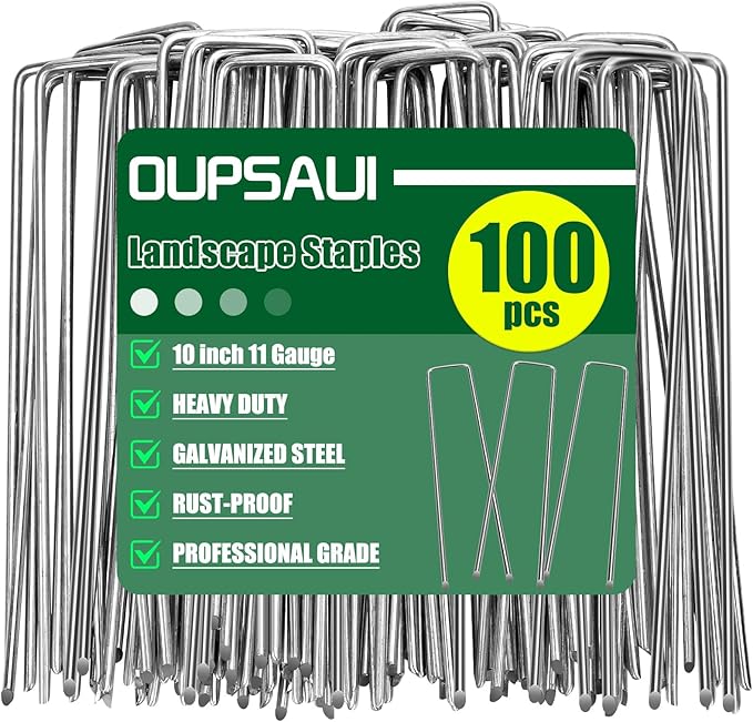 10 Inch 11 Gauge Galvanized Landscape Staples Stakes for Decoration, 25/100/200pcs Garden Metal Stakes for Weed Barrier Fabric, Fence Stakes, Tent Stakes (10in,100pcs)