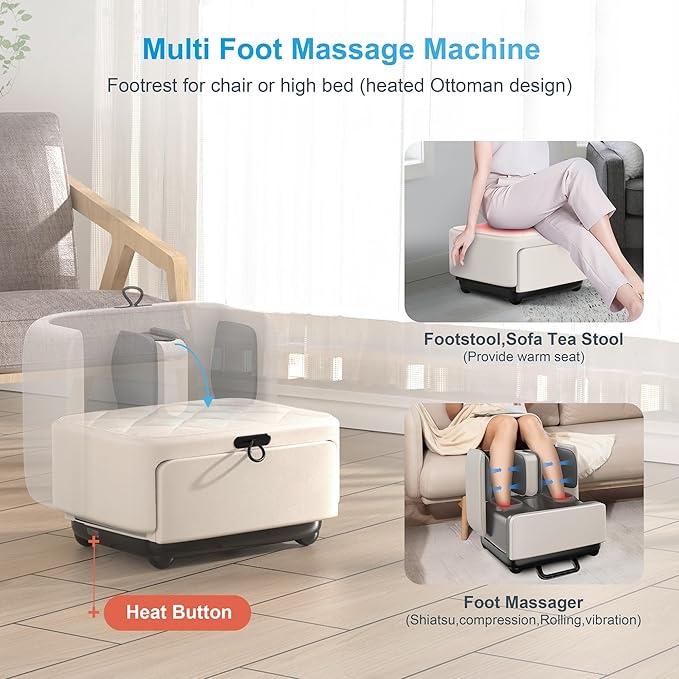 COMFIER 2-in-1 Shiatsu Foot Massager&Foot Rest,Foot and Calf Massager with APP Control,Heated Feet Massager for Foot Pain Relief,Gifts for Men Women