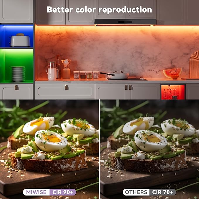 MIWISE RGB COB LED Strip Light 9.84ft/3m,Color Changing Dimmable Strip Light DC24V,Multicolor Flexible Tape Light 10mm Width,for TV,Bedroom,Party DIY Decoration(Power Supply & Controller NOT Included)