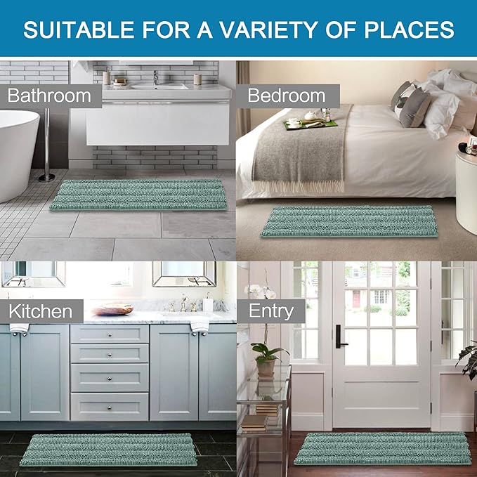 Non Slip Thick Shaggy Chenille Bathroom Rug Mat Set Extra Soft and Absorbent Striped Floor Rugs, 2 Piece, Machine-Washable