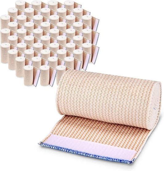 Premium Elastic Bandage Wrap (4” Wide, 50 Pack) - Nexskin Latex Free Athletic/Medical Compression Bandages Hook & Loop Fasteners at Both Ends - Lifetime Washable & Reusable Bandages