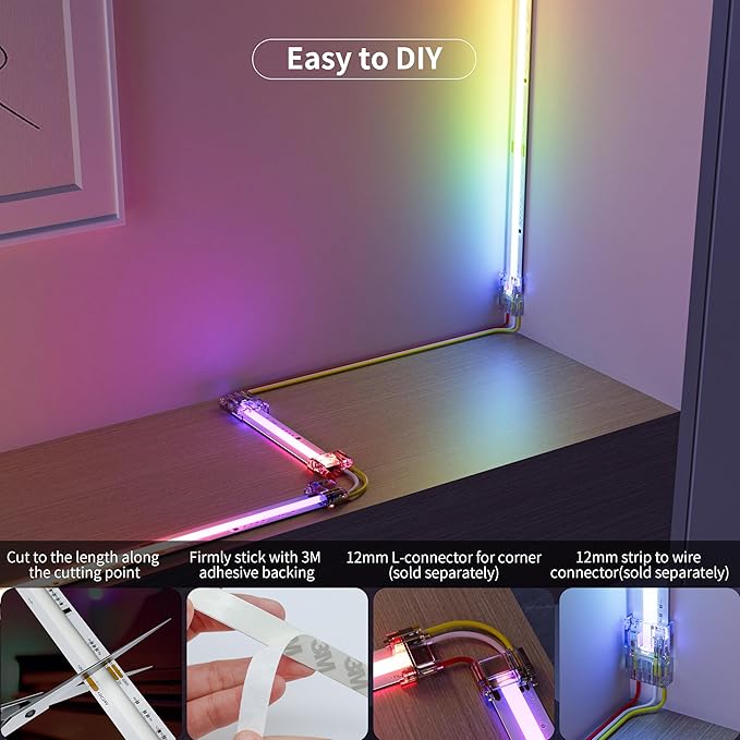 RGB Smart IC COB LED Strip Light,32.8ft Color Chasing Flexible DC24V LED Tape Light,WS2811 Addressable RGB Ribbon,for Party/Home/Office DIY Lighting Projects(Power Supply&Controller NOT Included)