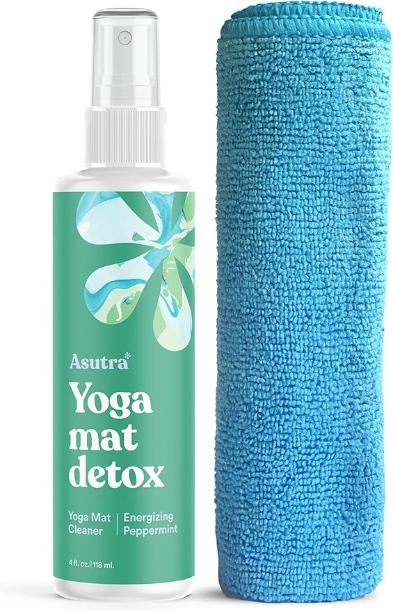ASUTRA Yoga Mat Cleaner Spray (Energizing Peppermint), 4 fl oz - No Slippery Residue, Organic Essential Oils, Deep-Cleansing for Fitness Gear & Gym Equipment, Microfiber Towel Included