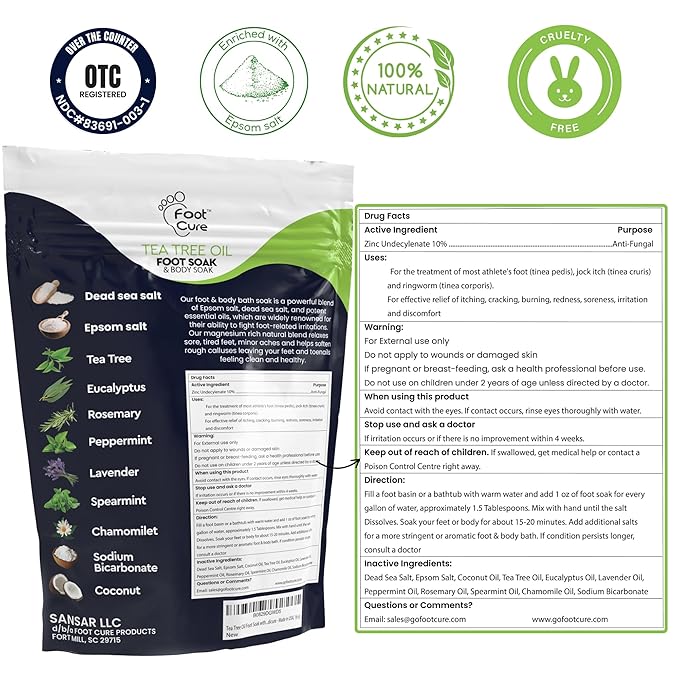 Tea Tree Oil Foot Soak with Epsom Salts- for Foot Pain, Soreness, Athletes Foot, Odors, Toe Nail Fungus, Fungal, Calluses Made in USA - 4 Pack