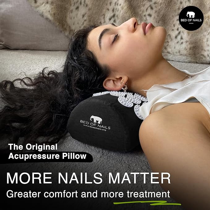 BED OF NAILS Original Comfortable Acupressure Lumbar Cushion Pillow, 2142 Acupuncture Pressure Points, Neck Pain Relief, Increased Energy, Relaxation, BONVIE with Bag, 15x6x4, Black