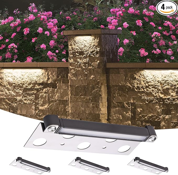 2W Retaing Wall Deck Step Light 7 Inch LED Hardscape Paver lamp, Warm White 2700K, 12V Low Voltage AC/DC, for Garden Pathway Outdoor IP65 Waterproof 4 Pack