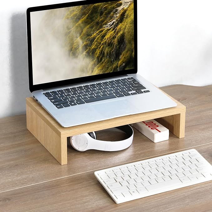 TEAMIX 14.2 inch Monitor Stand Riser, Wood Monitor Riser with Storage for Desk Small Monitor Stand TV/Screen/PC/Laptop Riser Computer Stand Desktop Shelf (Maple-14.2 inch)