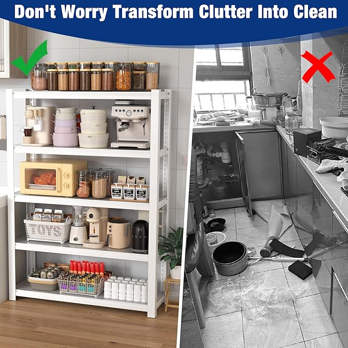 WORKPRO 3000lbs 5-Tier Shelving Unit, 72" H Adjustable Storage Shelves, Boltless Garage Shelving Unit for Garage, Kitchen, Durable Scratch-Resistant Panels, White