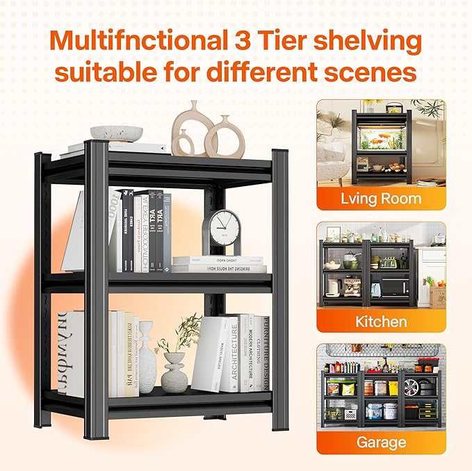 31.5-Inch 3-Tier Metal Bookshelf - Adjustable Industrial Bookcase for Living Room, Office & Bedroom,31.5" Hx27.6 Wx13.8 D