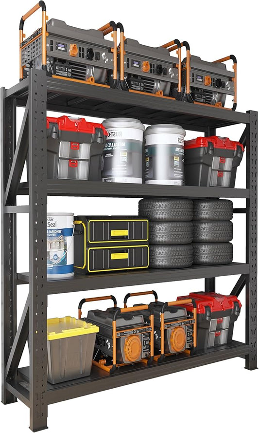 3000LBS Garage Shelving Heavy Duty, 32” W Storage Shelves, 4-Tier Adjustable Metal Storage Shelves, Steel Industrial Shelving Unit, Metal Shelving for Garage, Basement, Warehouse(Black, 31.5x20x63in)