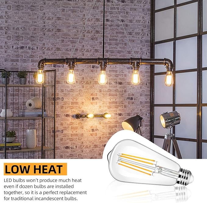 12-Pack Vintage 7W ST58 LED Edison Light Bulbs 60W Equivalent, 850Lumens, 3000K Soft Warm White, E26 Base LED Filament Bulbs, CRI90+, Antique Glass Style Great for Home, Bedroom, Office, Non-Dimmable